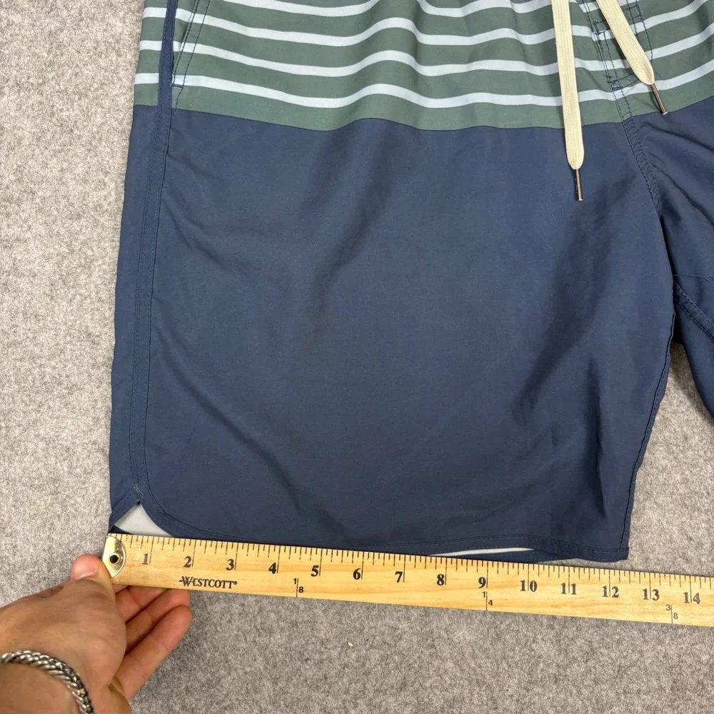 Fair Harbor M XXL Swim Trunks Navy Blue Green Striped Board Shorts 8 Inch Inseam